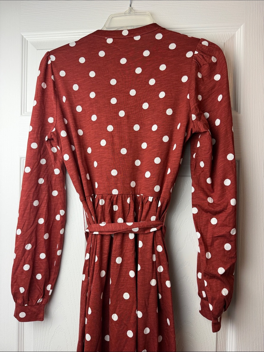 Boden Rust Red Polka Dot Long Sleeve Tie-Waist Midi Dress - Picture 10 of 15